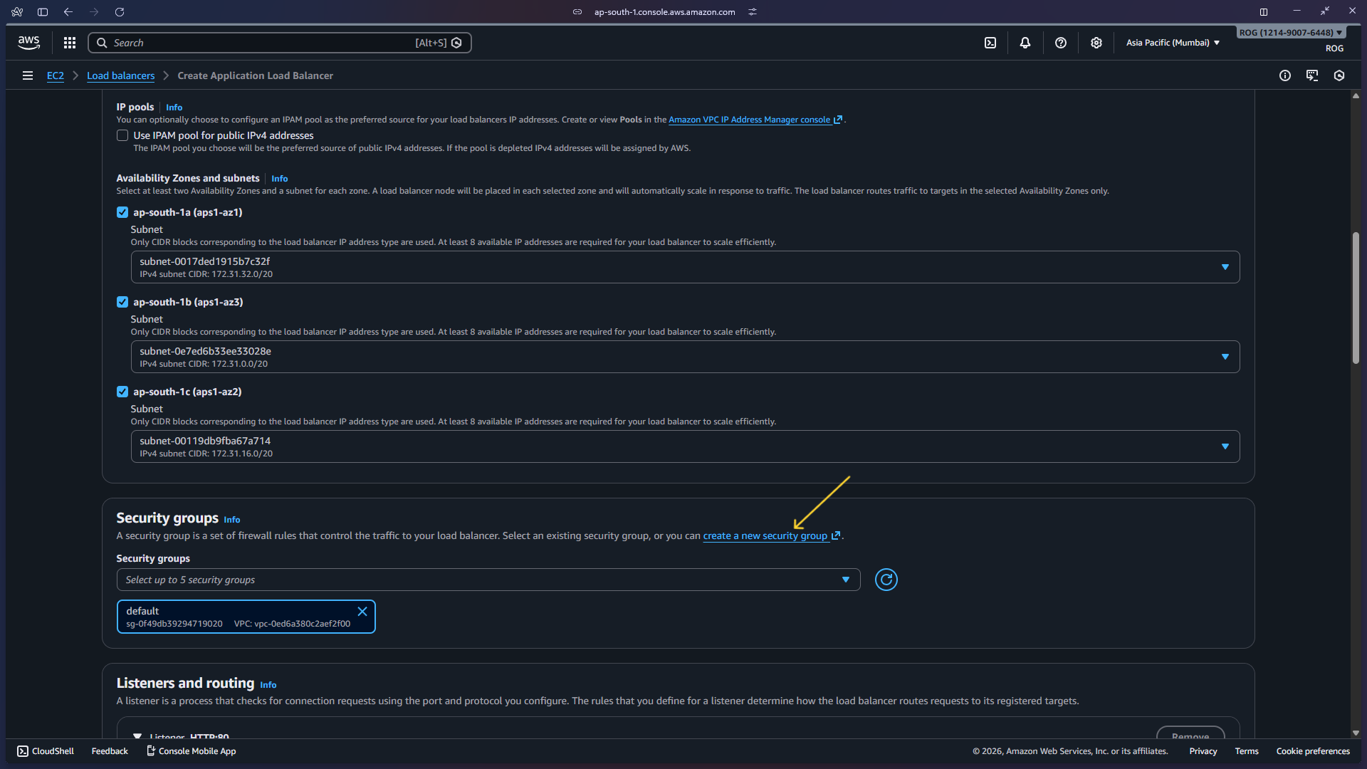 Create new security group form