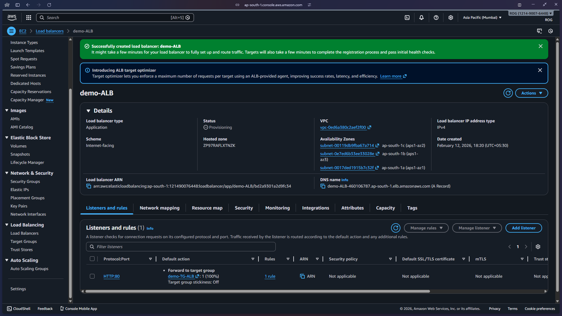 ALB detail view – Active state