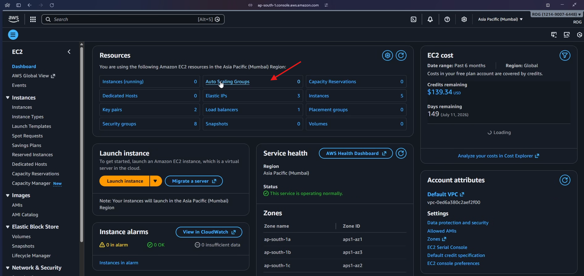 EC2 Dashboard – click Auto Scaling Groups