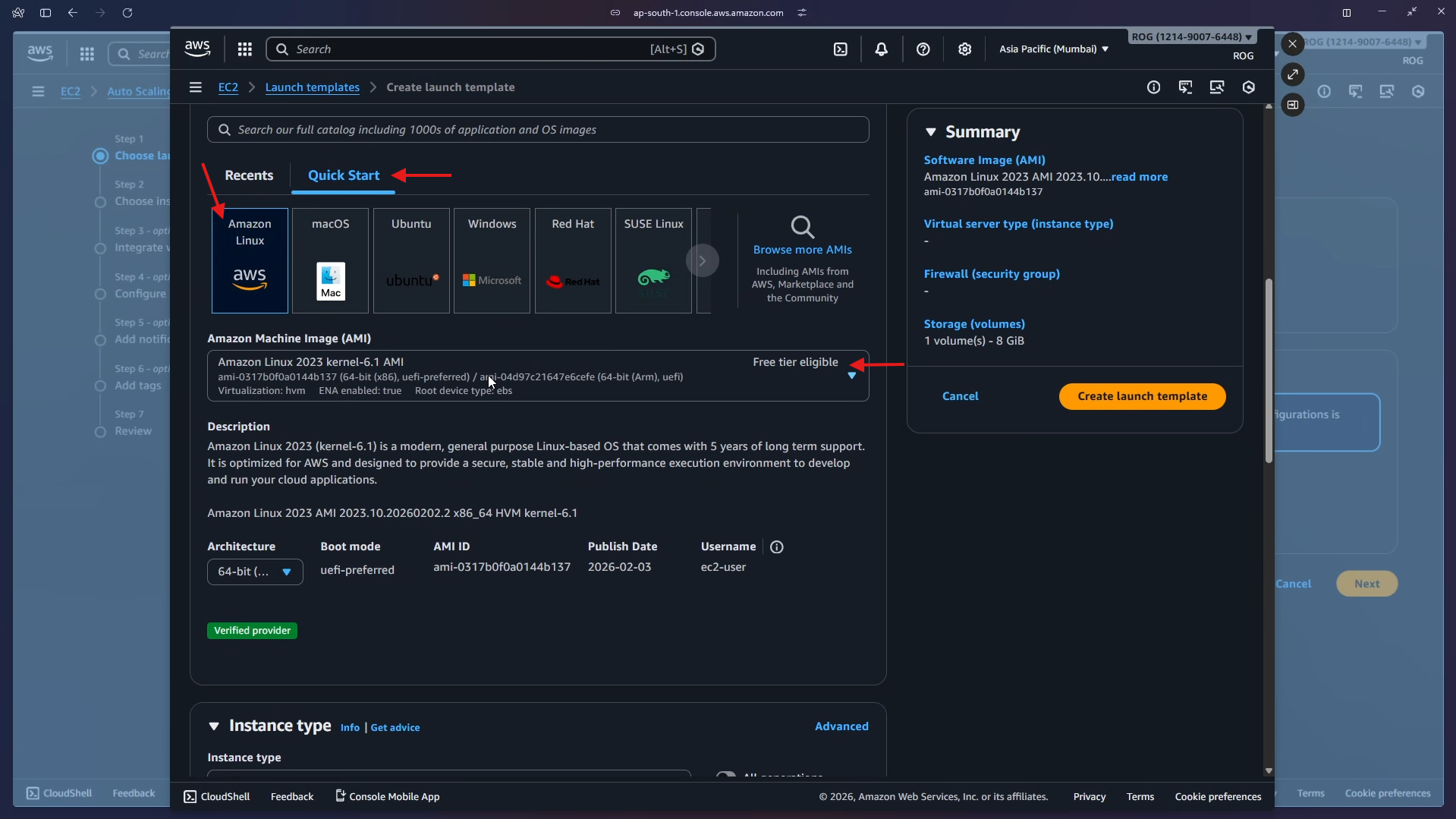 AMI selection – Amazon Linux 2023