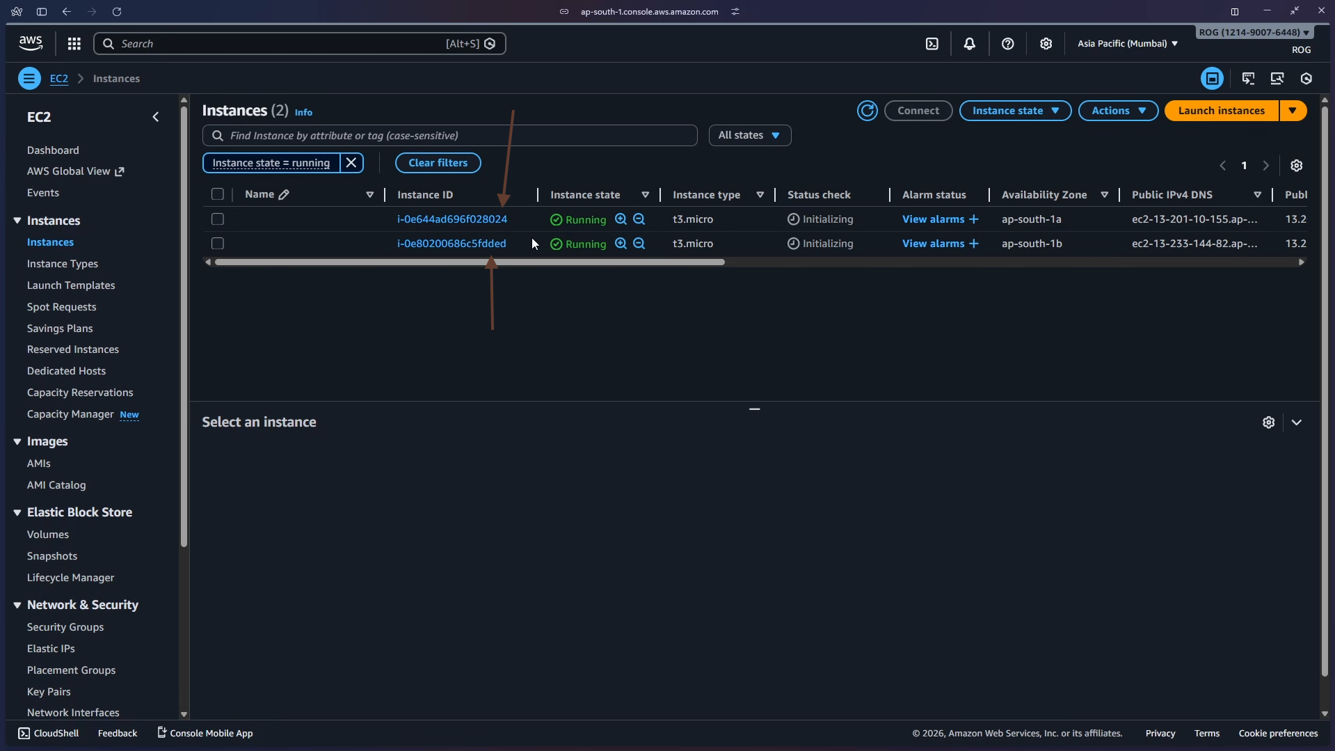 EC2 Instances – 2 running instances auto-created by ASG