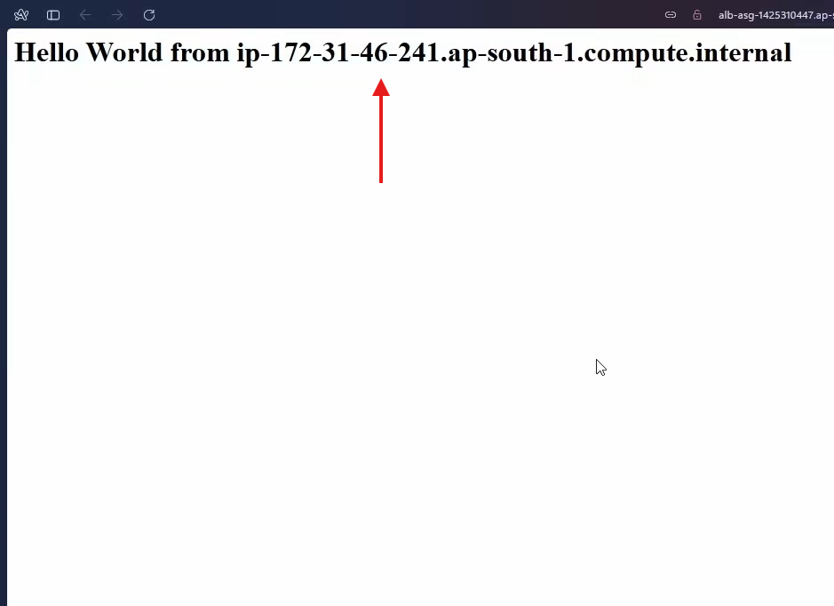 Browser – Hello World from ASG instance