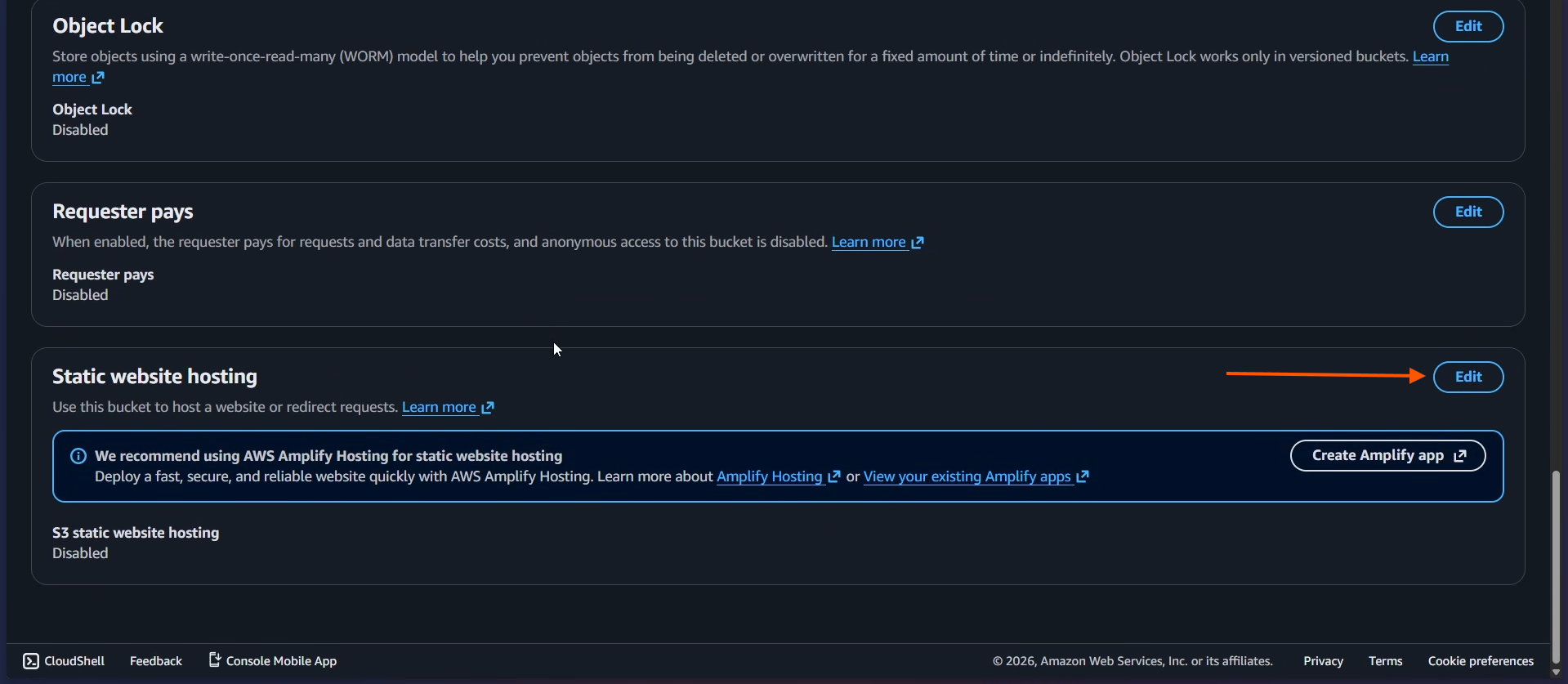 Scroll to Static website hosting