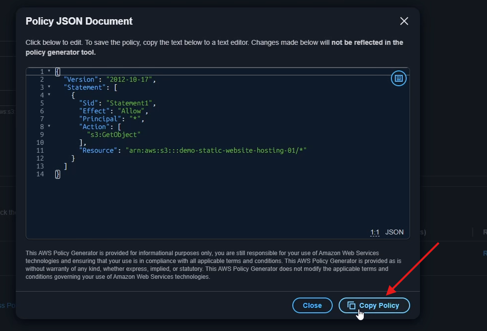 Copy the generated policy