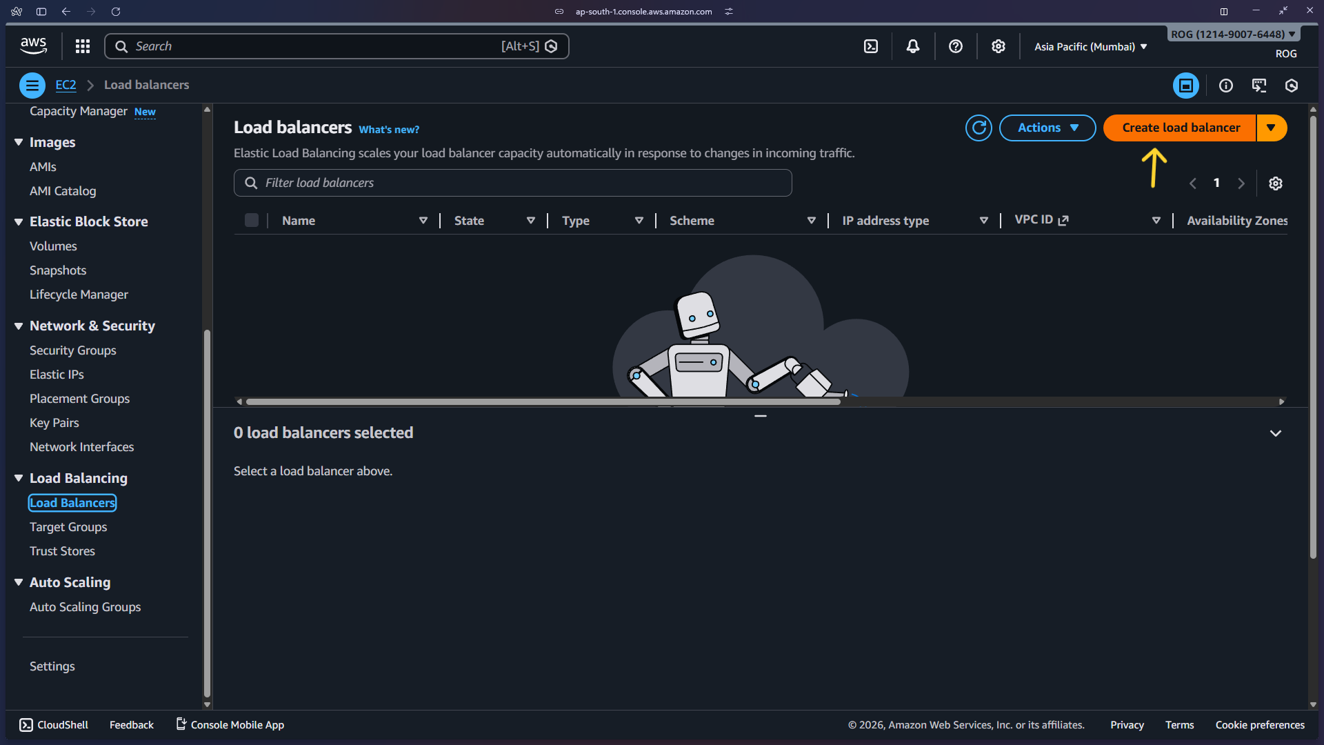 Left panel – navigate to Load Balancers
