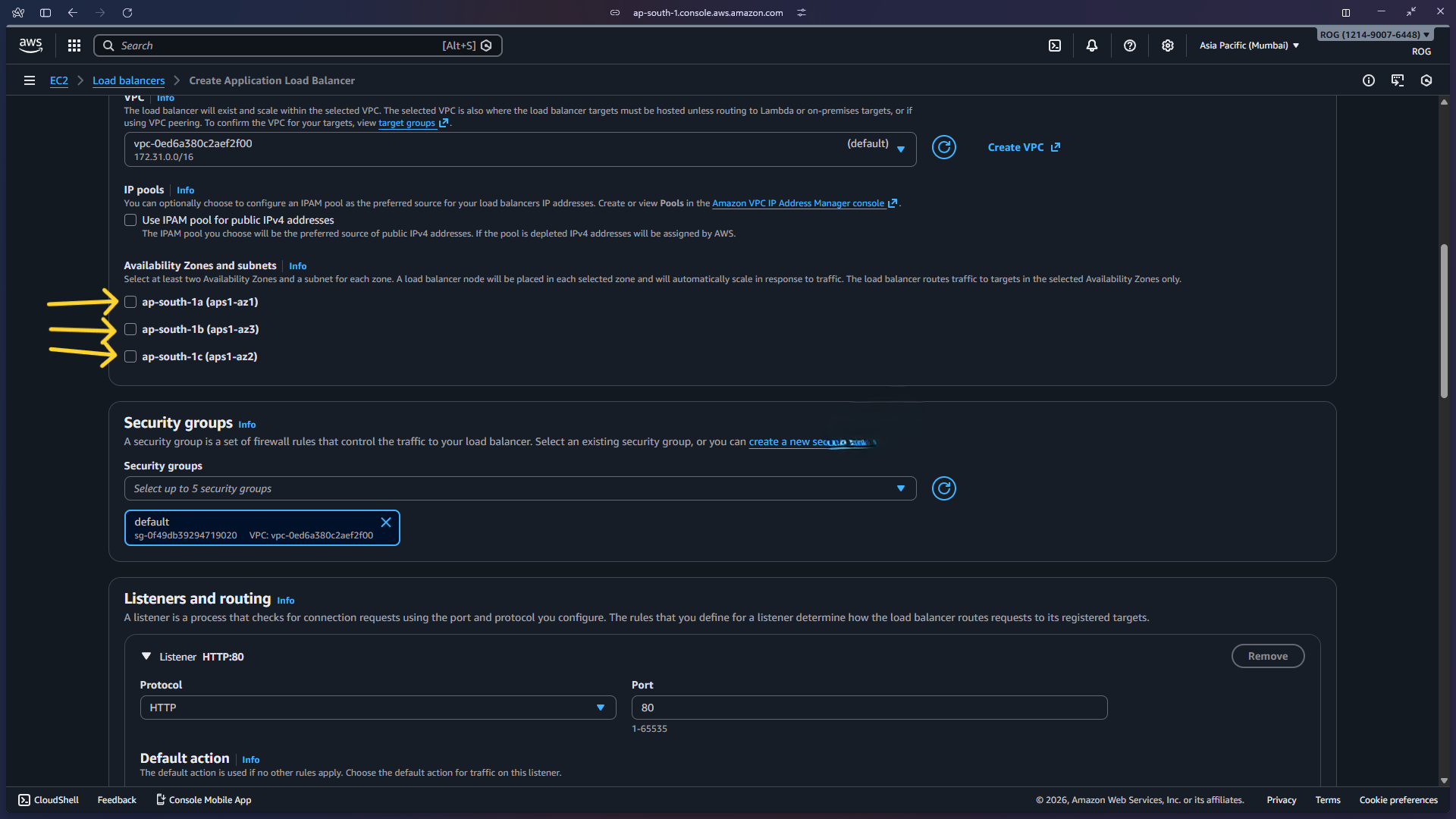 All availability zones selected