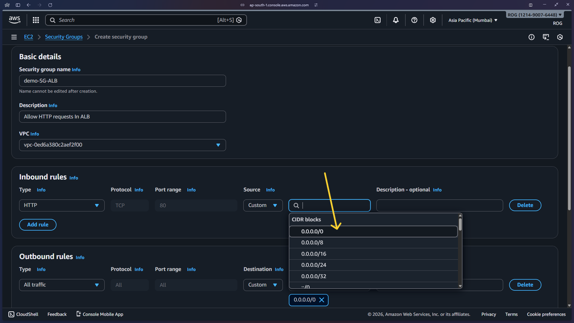 Inbound rule – HTTP from 0.0.0.0/0