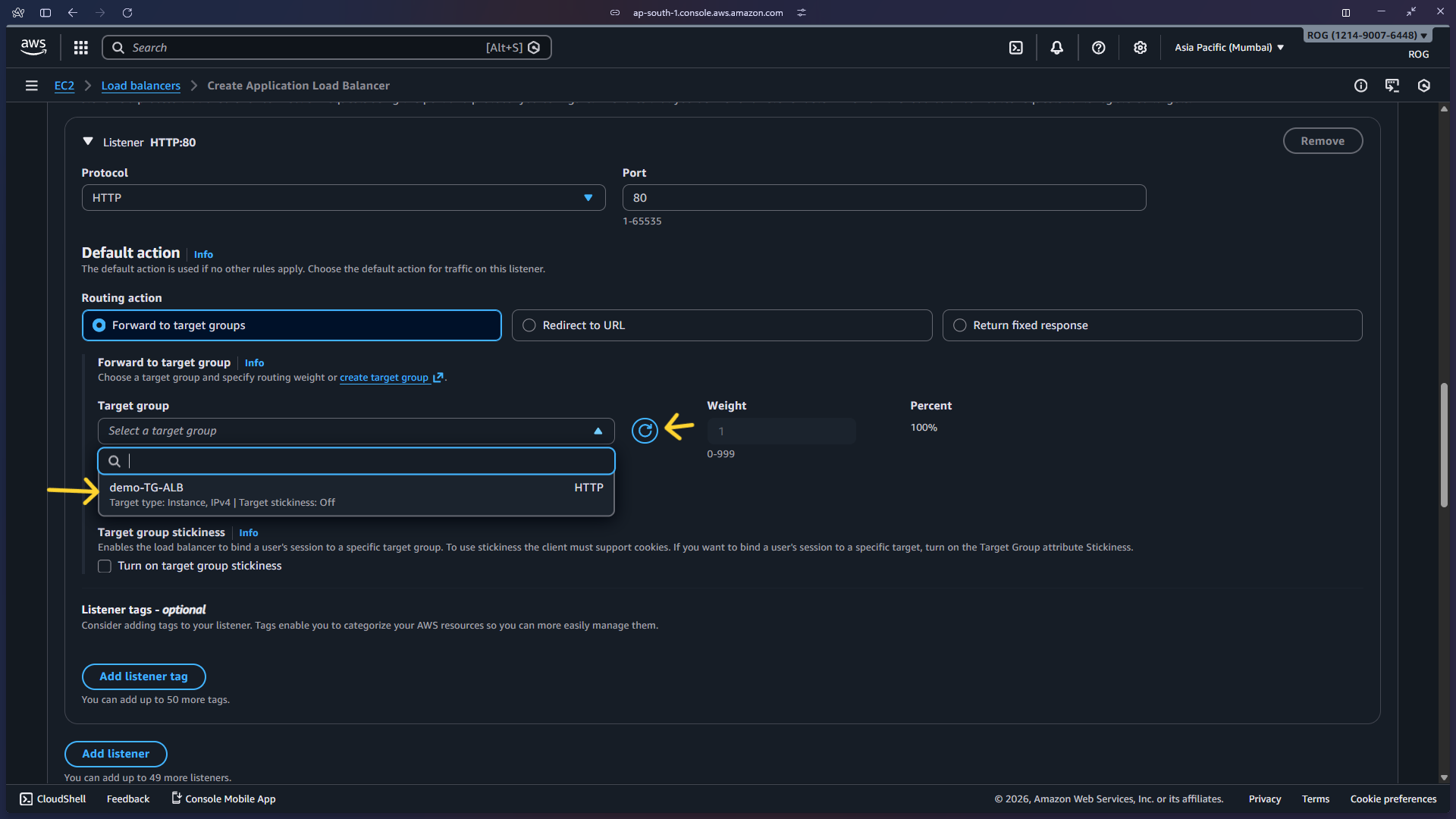 Select newly created target group