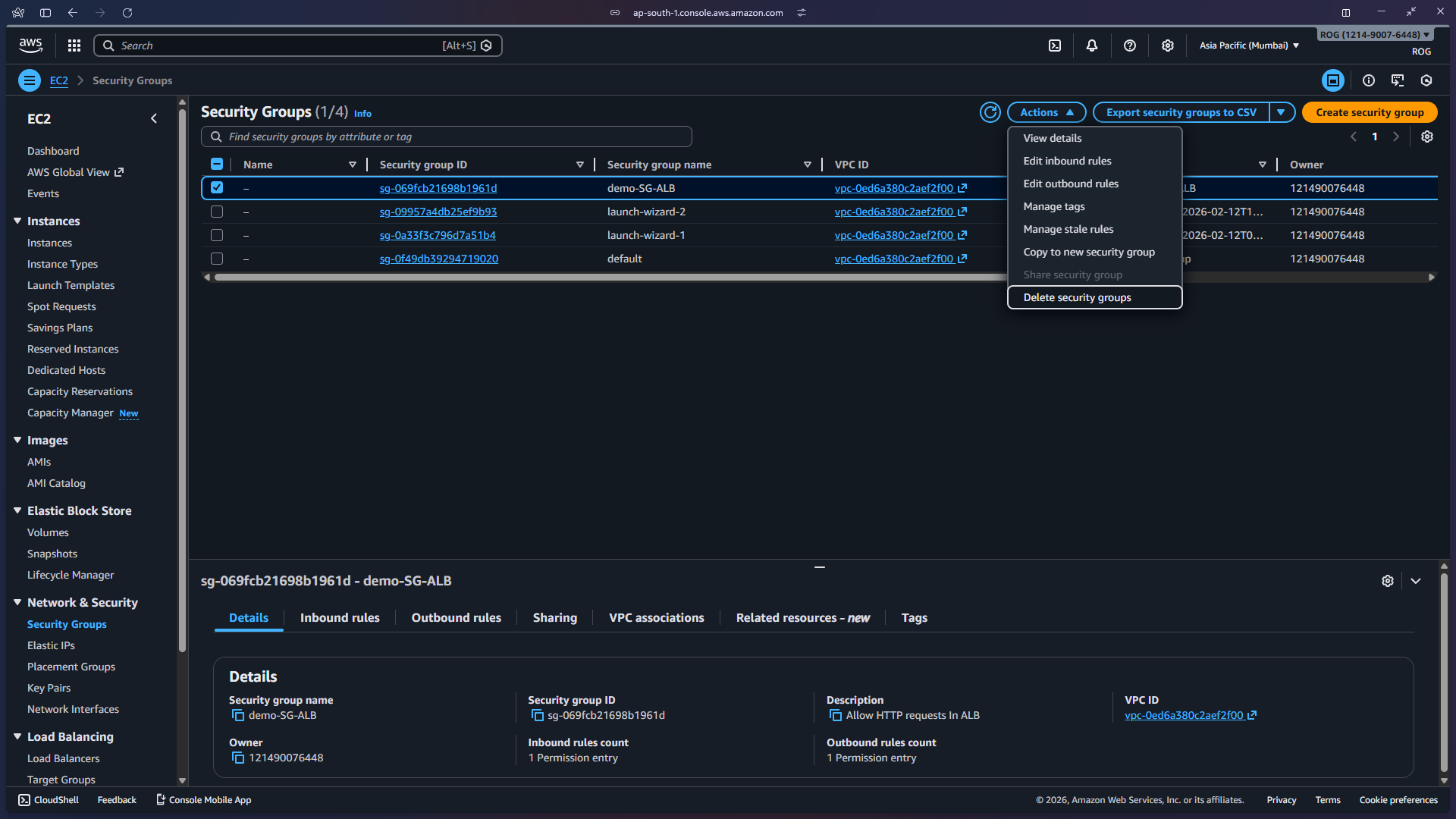Delete security group