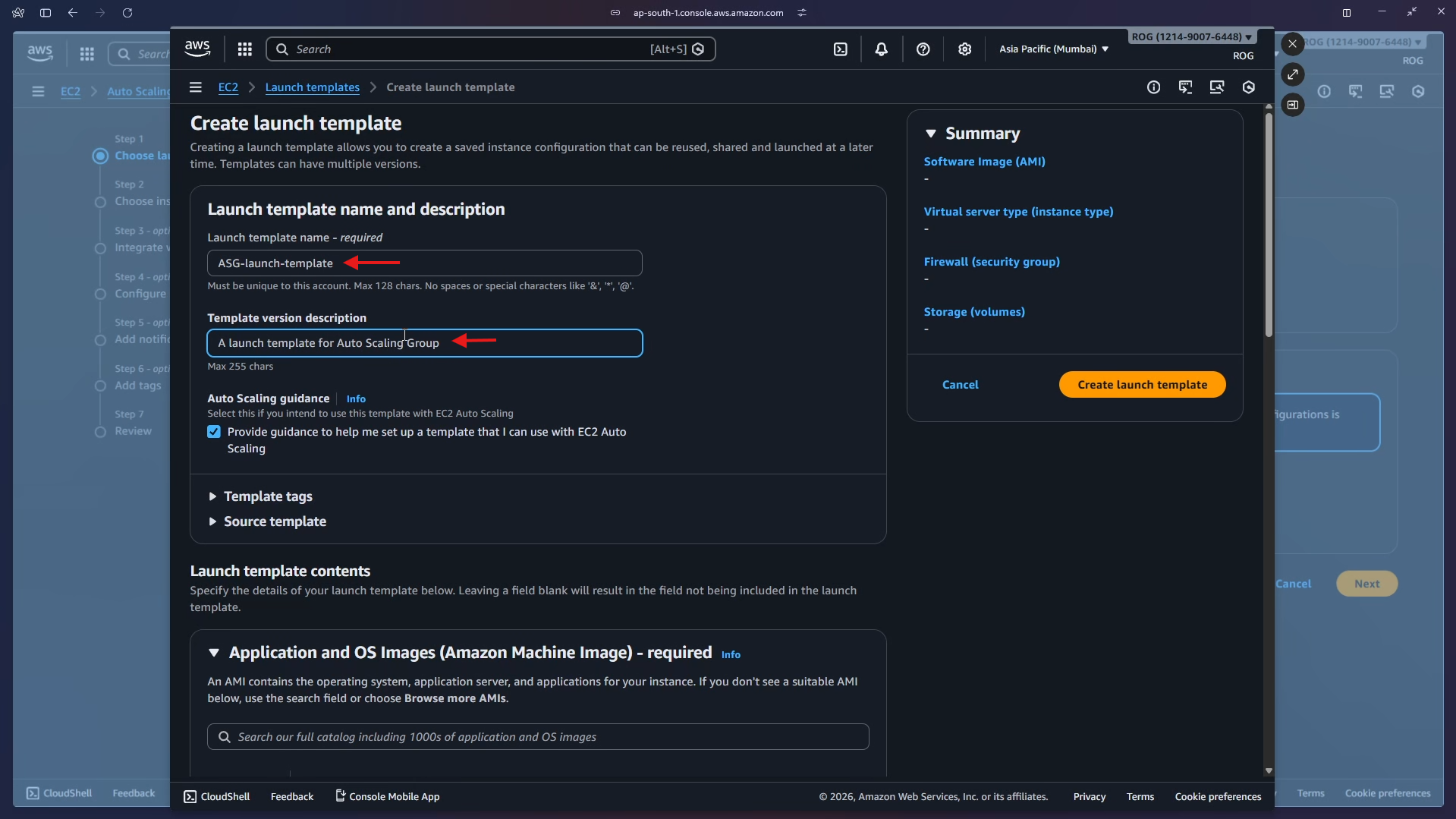 Launch template – name and description