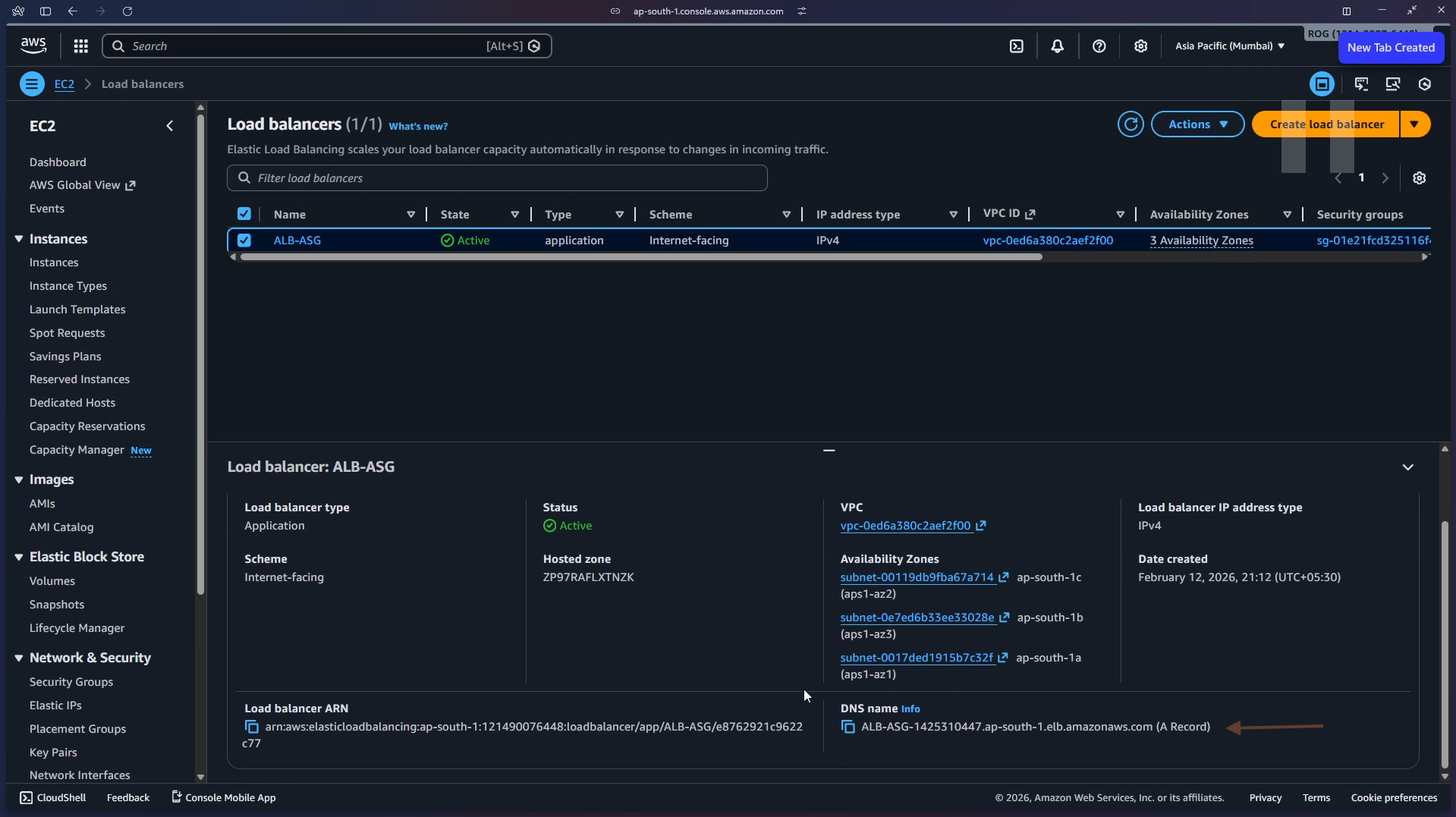 Load Balancers – locate and copy DNS name