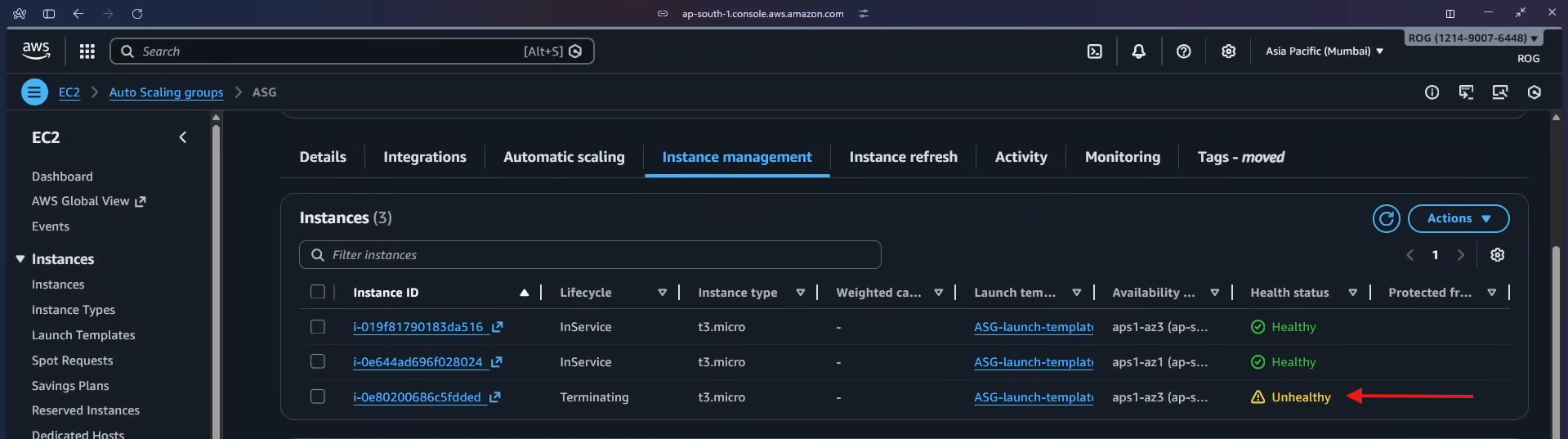 ASG Instance management – one instance Unhealthy