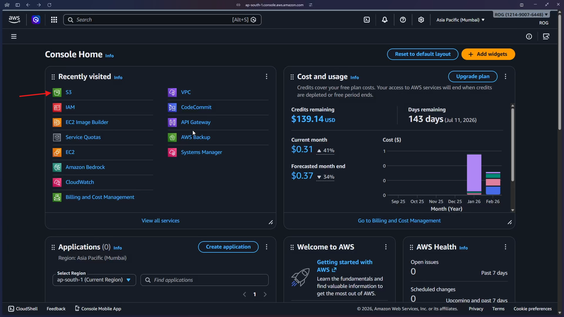AWS Console – navigate to S3