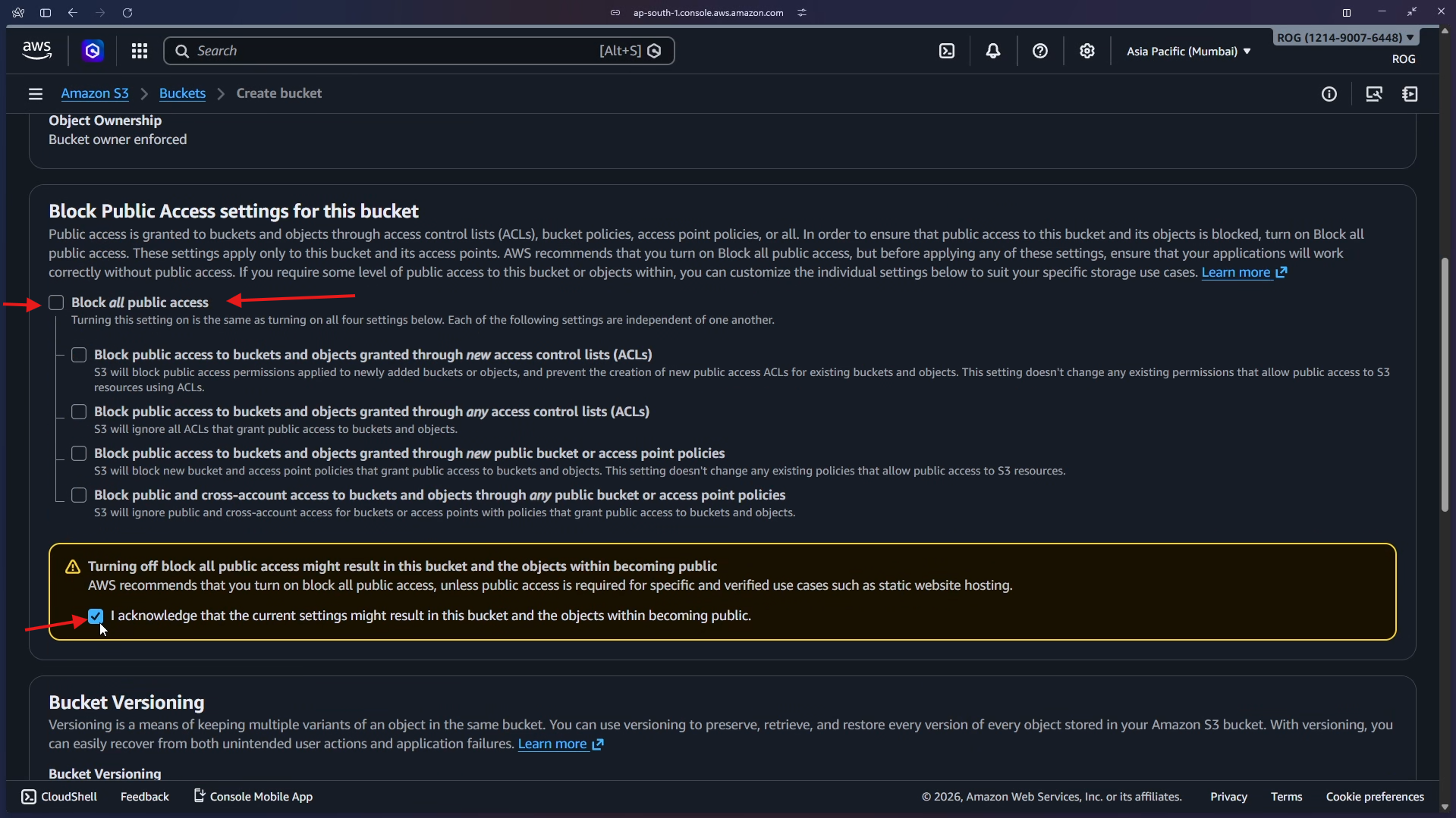 Uncheck Block all public access