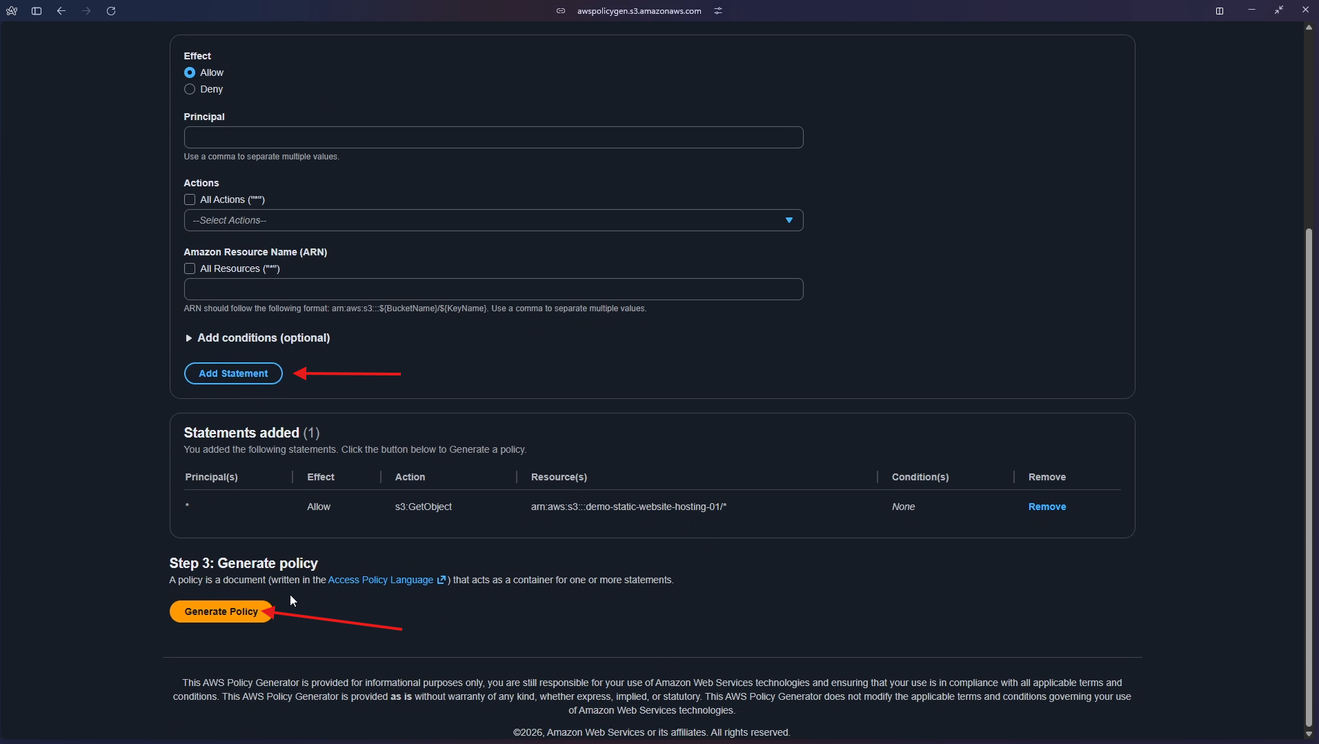 Add Statement button