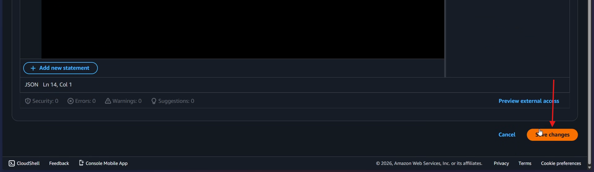 Paste policy in bucket policy editor