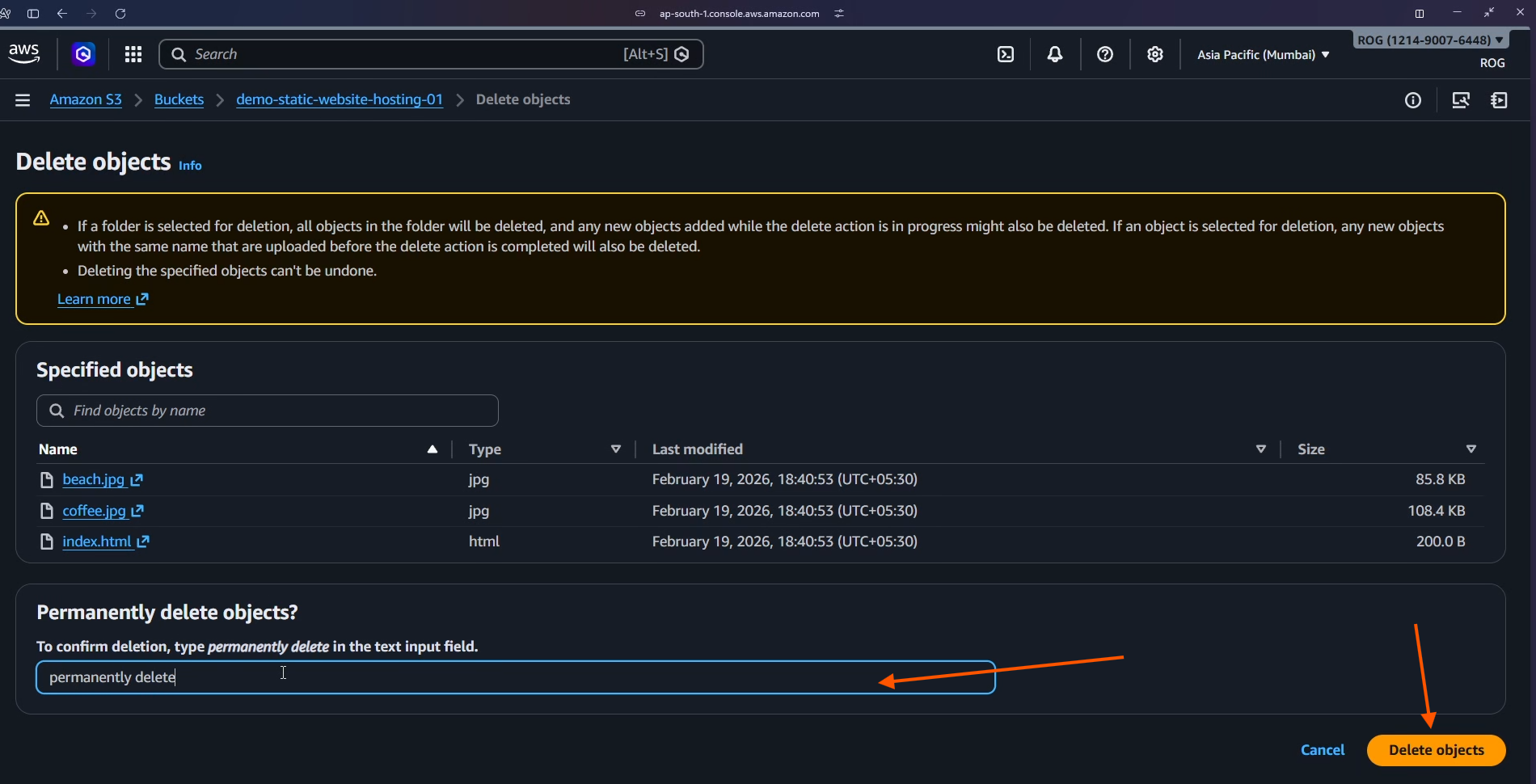 Type permanently delete and confirm