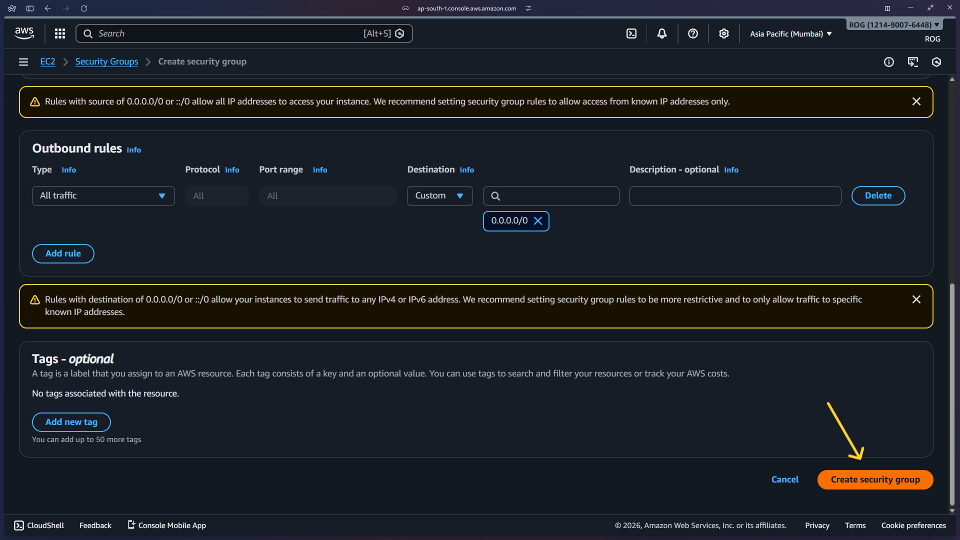 Security group created successfully