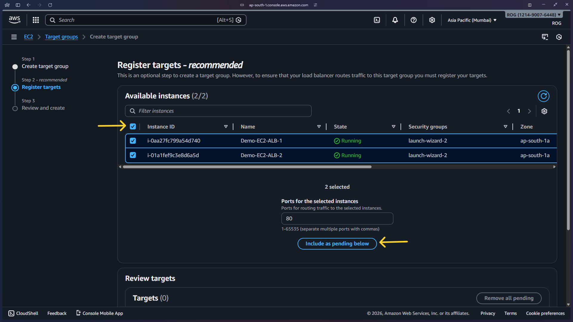 Select all instances and include as pending