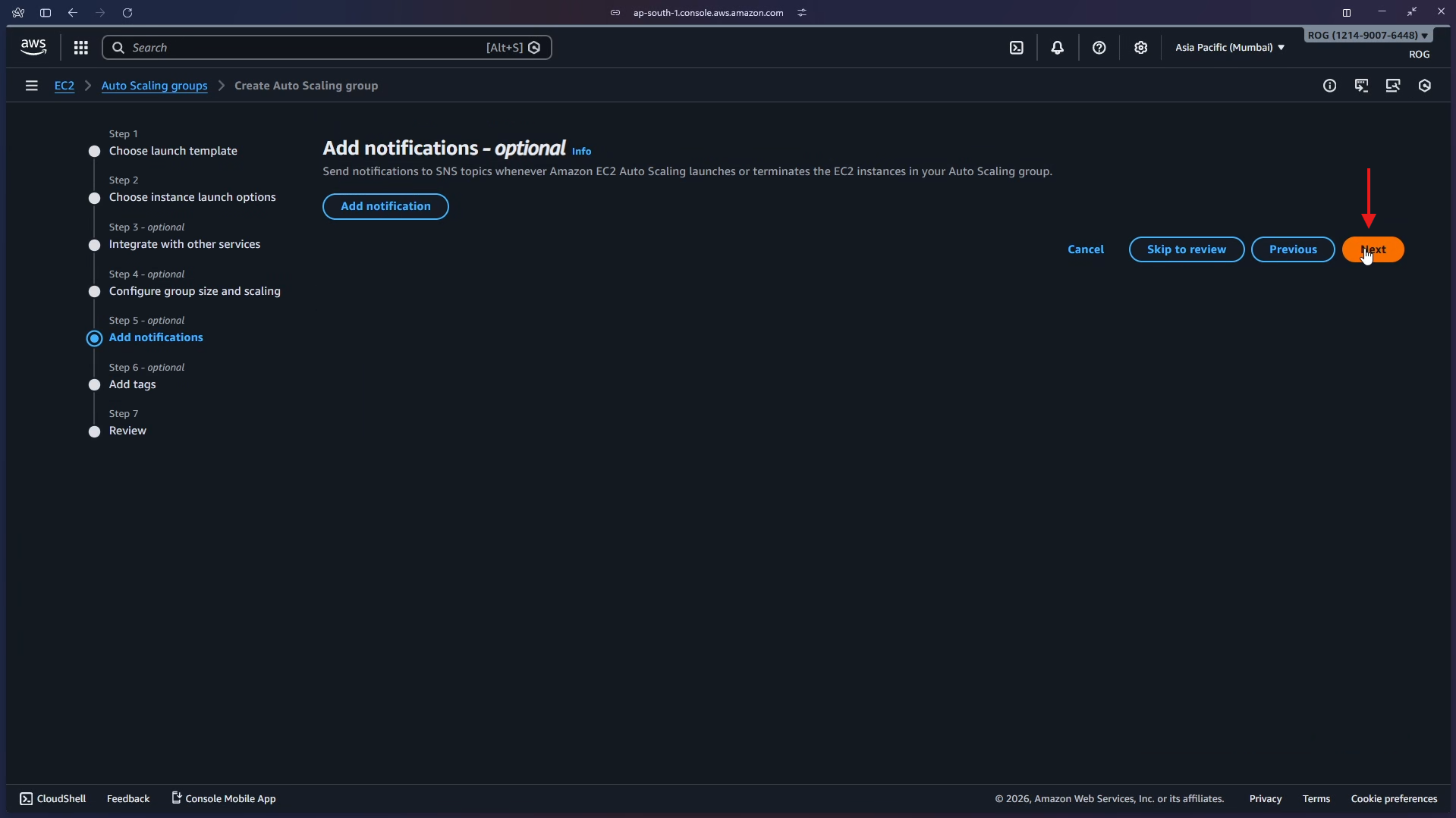 Add notifications – click Next