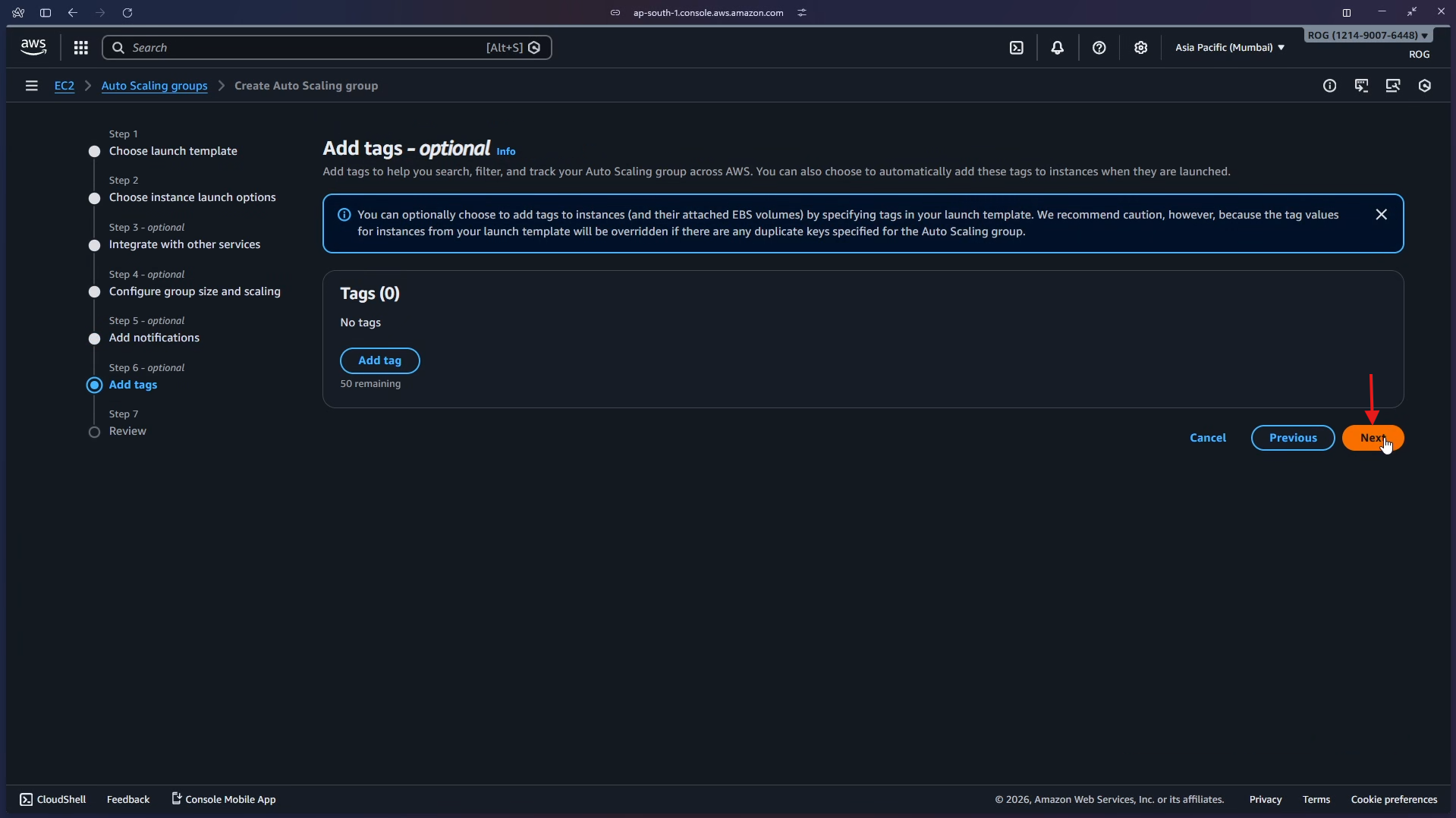 Add tags – click Next