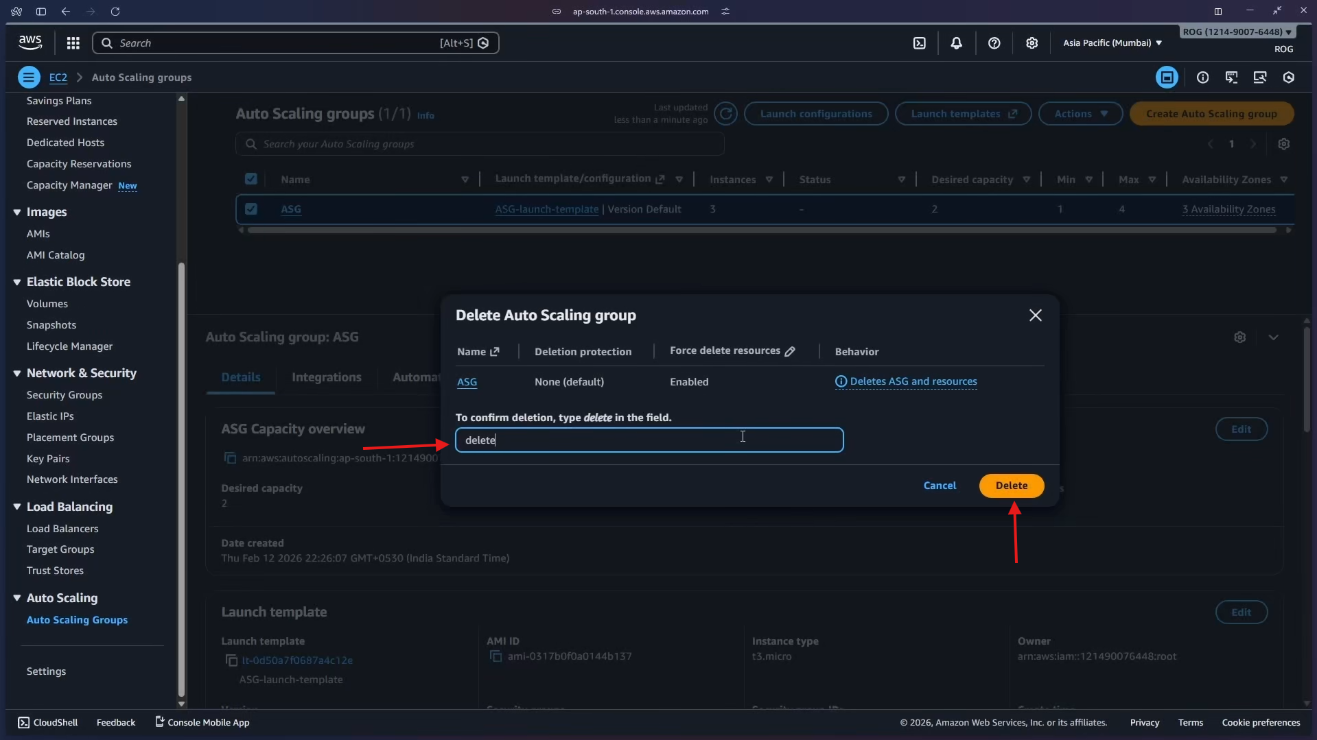 Confirm deletion – type delete