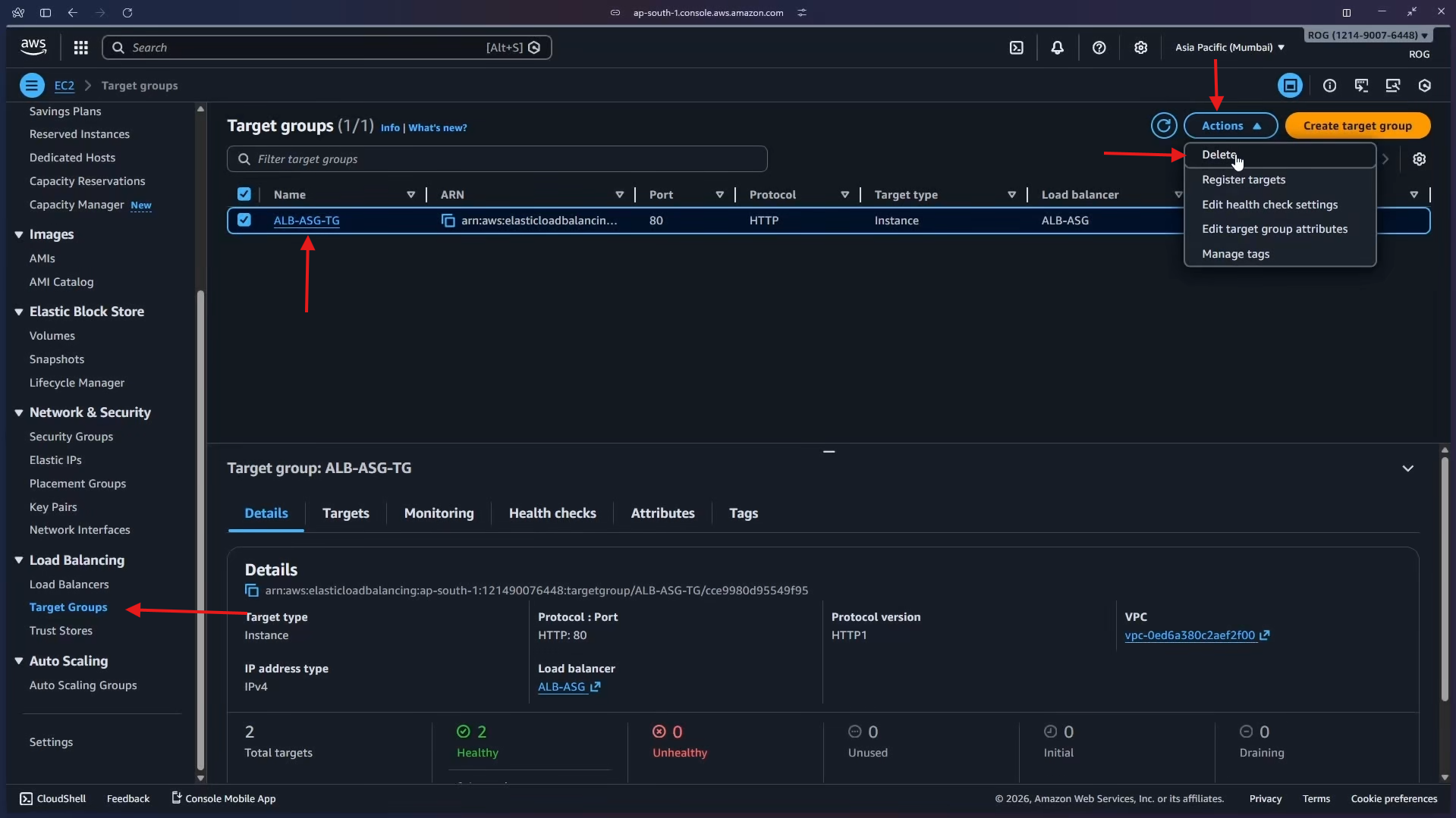 Target Groups – delete ALB-ASG-TG