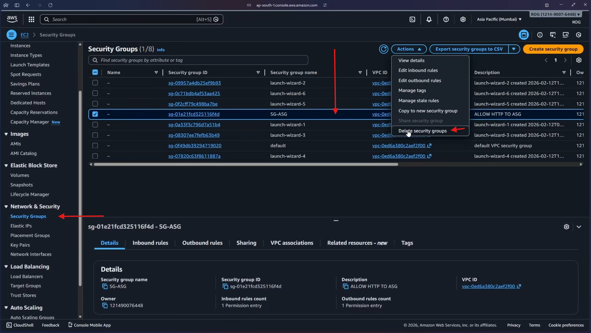 Security Groups – delete SG-ASG