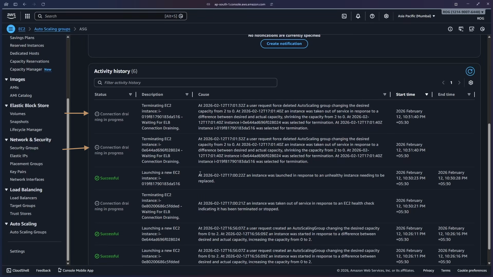 ASG Activity – instances being terminated